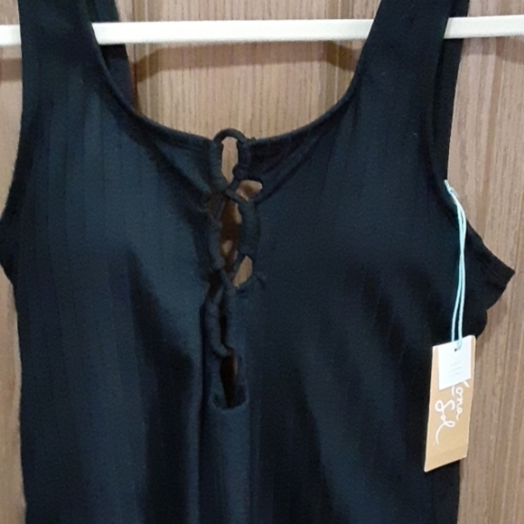 KONA Sol One Piece Swimsuit Black Ribbed Size Small - Picture 3 of 7